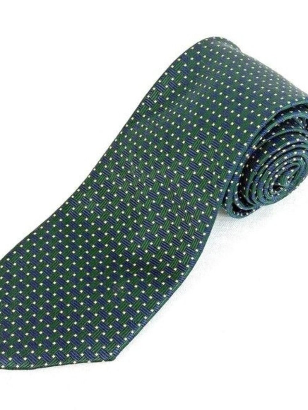GIANNELLI Silk tie Made in USA Blue Green Checkered weave